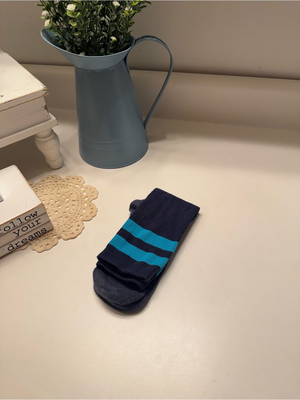 Women’s Navy Blue Athletic Socks with Teal Stripes - Picture 4 of 4